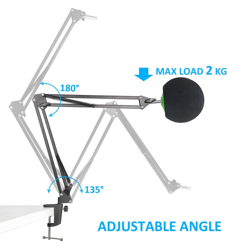 SUNMON Mic Stand with Foam Windscreen For Blue Snowball, Suspension Boom Scissor Arm Stand with Pop Filter Cover for Microphones iCE USB Mic by SUNMON - Image 3